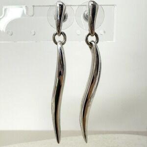 Givenchy Twisted Tapered Drop Earrings Signed Silver Tone Modernist Dangle